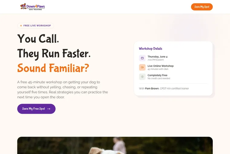 Workshop landing page website